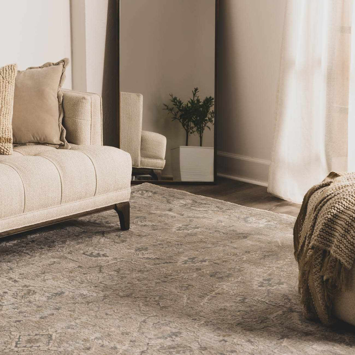 Glengarry Luxe Taupe With Teal Accent Fringe Area Rug