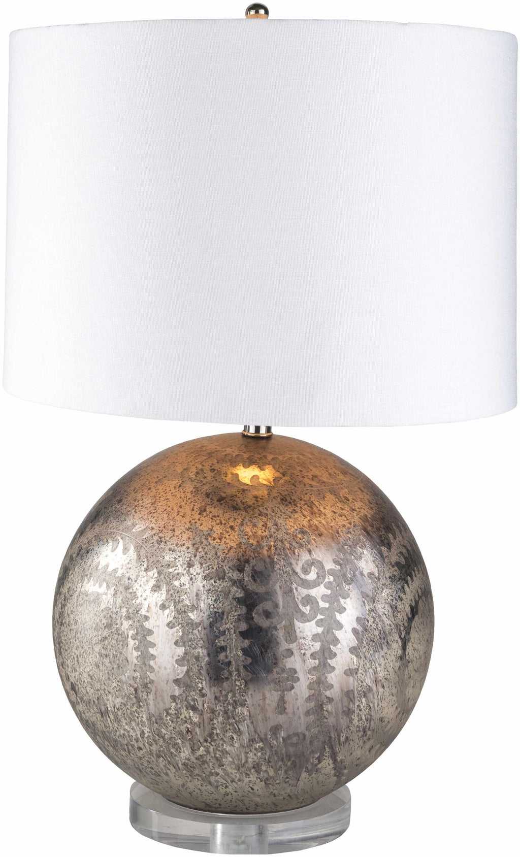Greece Silver Glass Table Lamp With Crisp White Linen Shade