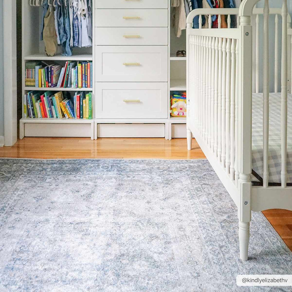 Boutique Gael Blue Traditional Pattern Washable Rug