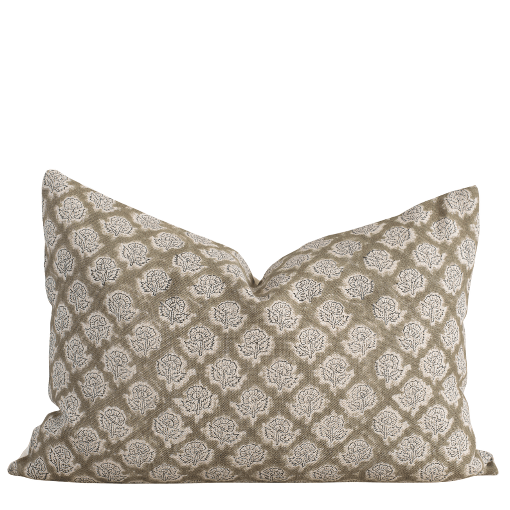 Fiora Artisan Floral Linen Lumbar Pillow Cover Block