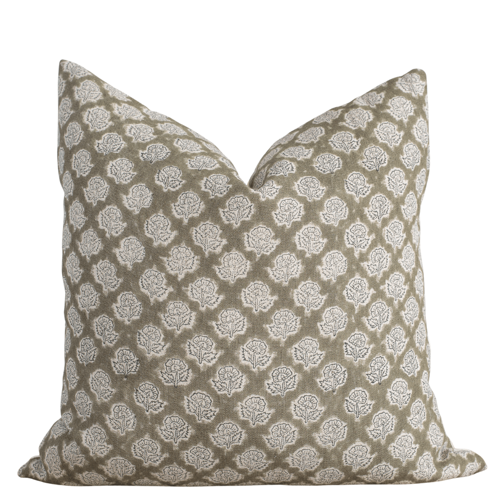 Fiora Olive Linen Floral Pillow Cover Limited Edition