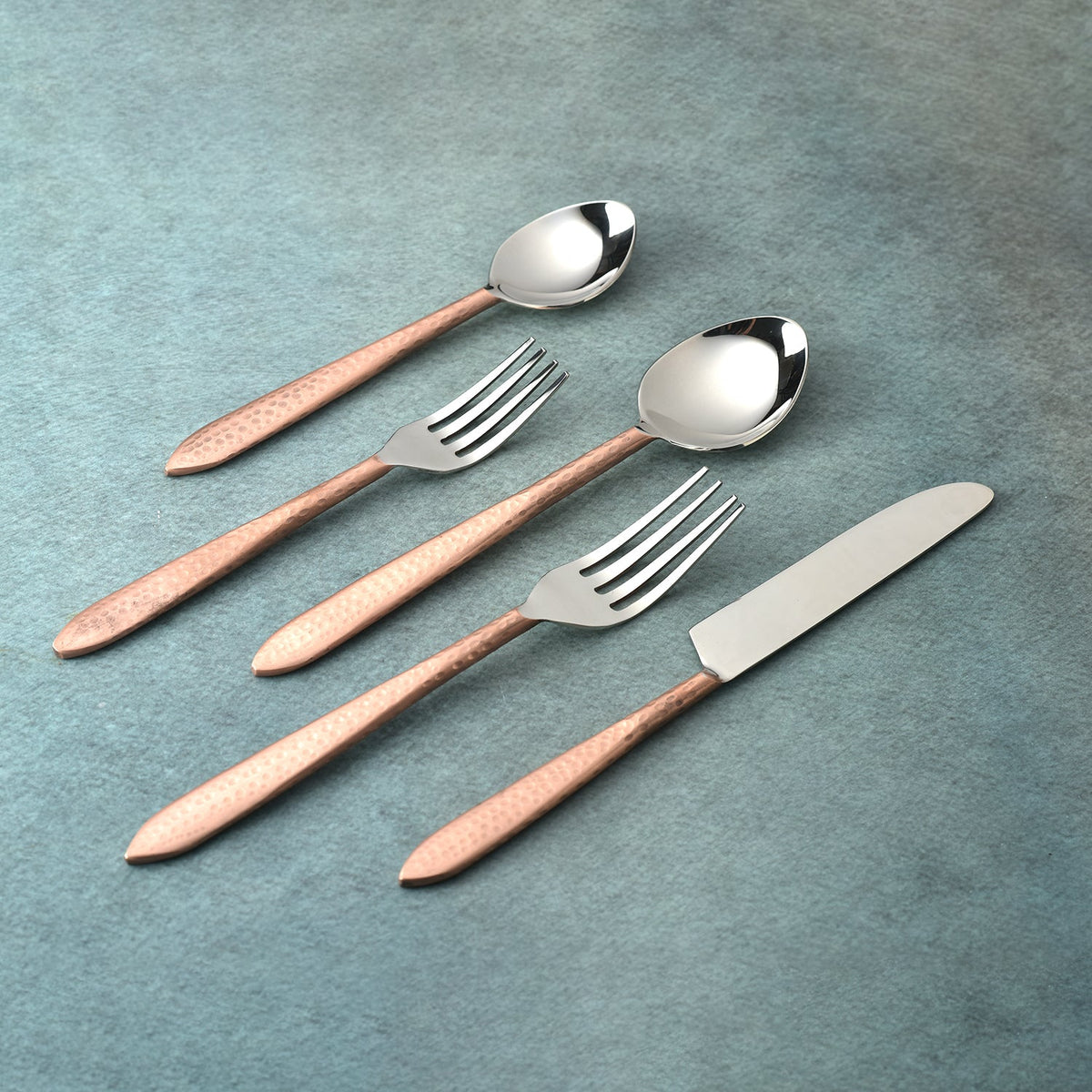 Crimson Contemporary Hammered Flatware Set Five Piece Place Setting