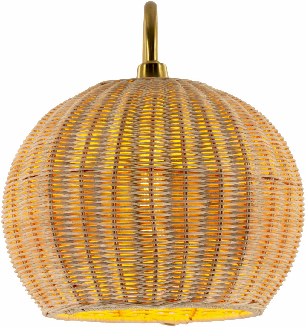 Hidang Woven Rattan Wall Sconces Tan With Gold Iron Base