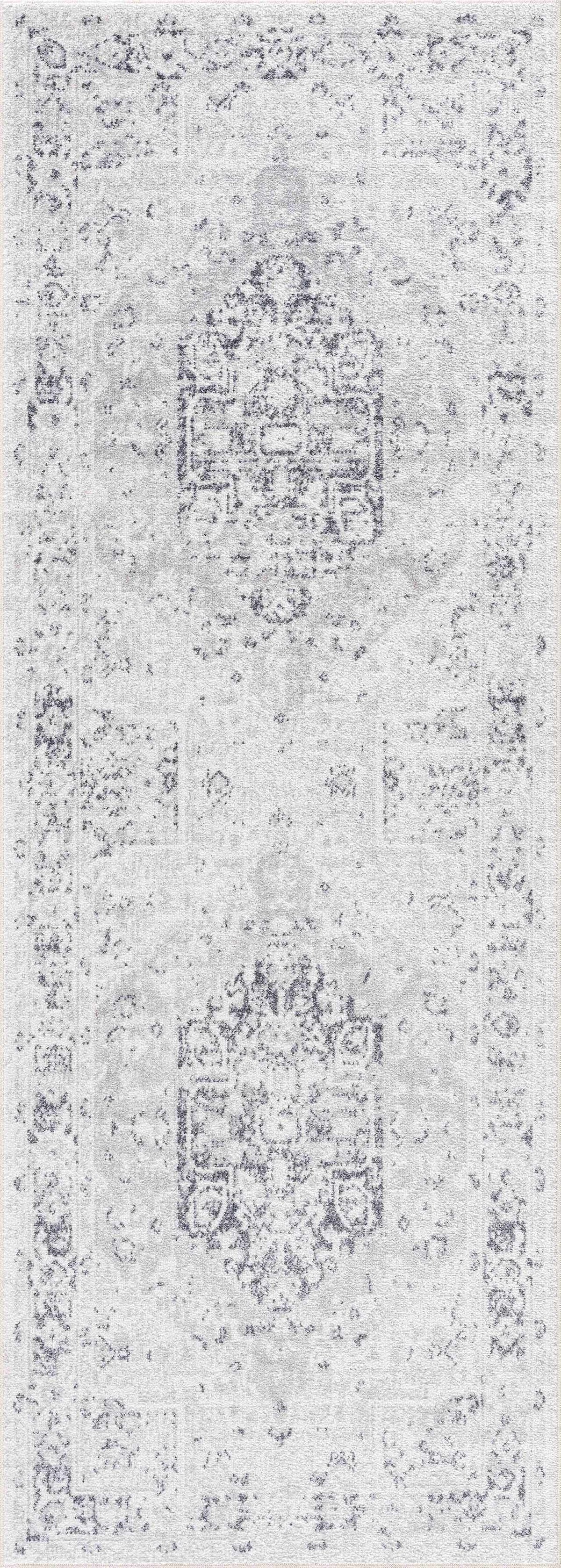 Akram Anthracite Washable Rug With Traditional Pattern