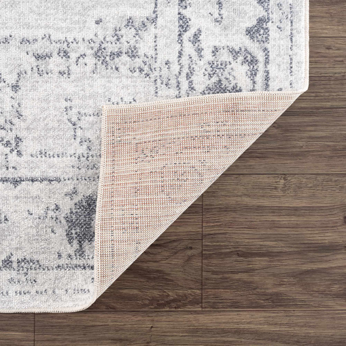 Akram Anthracite Washable Rug With Traditional Pattern