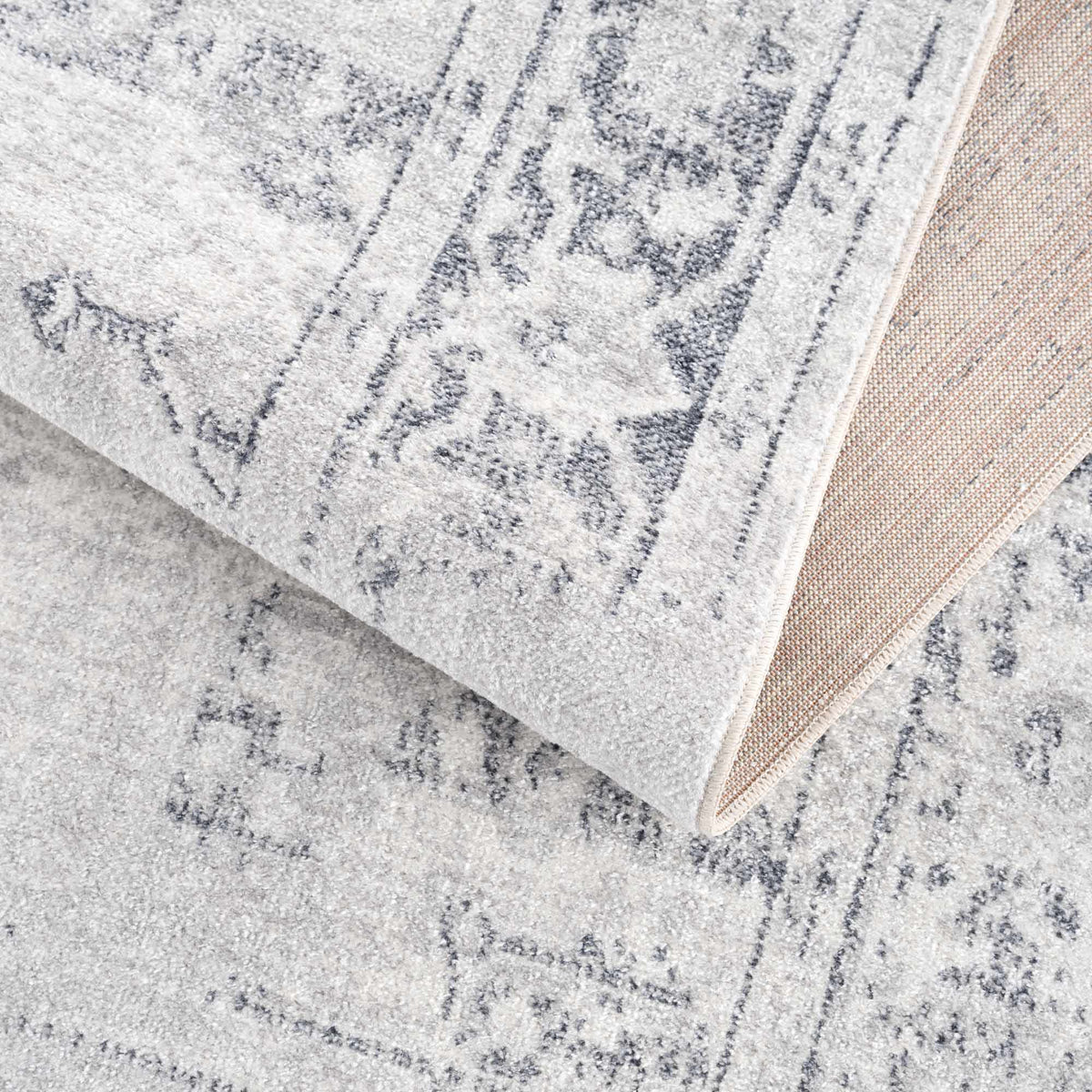 Akram Anthracite Washable Rug With Traditional Pattern