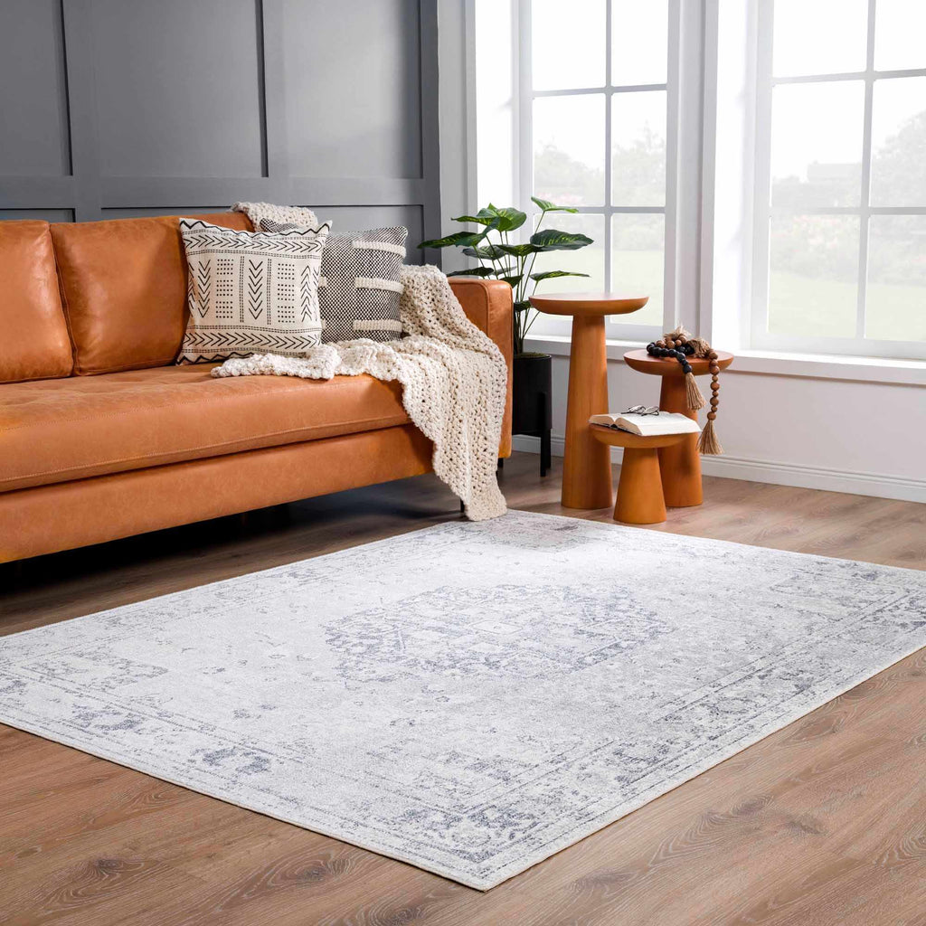 Akram Anthracite Washable Rug With Traditional Pattern