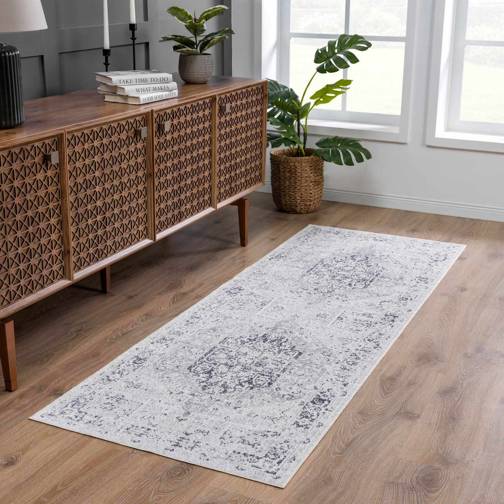 Akram Anthracite Washable Rug With Traditional Pattern