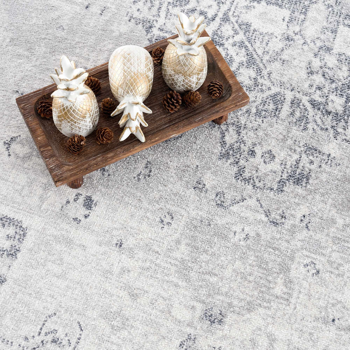 Akram Anthracite Washable Rug With Traditional Pattern
