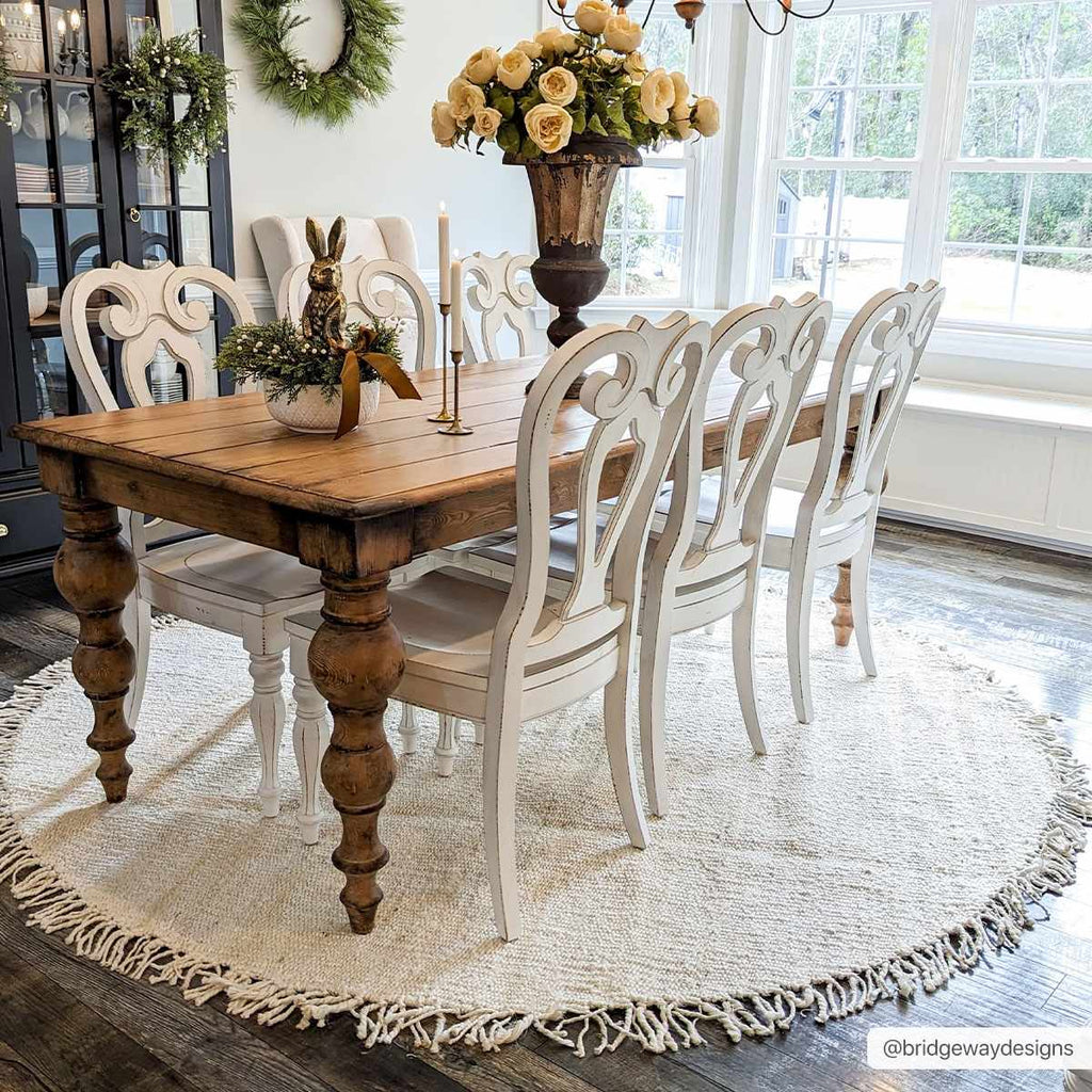 Iantha Handmade Ivory Jute Rug With Custom Shape And Fringe