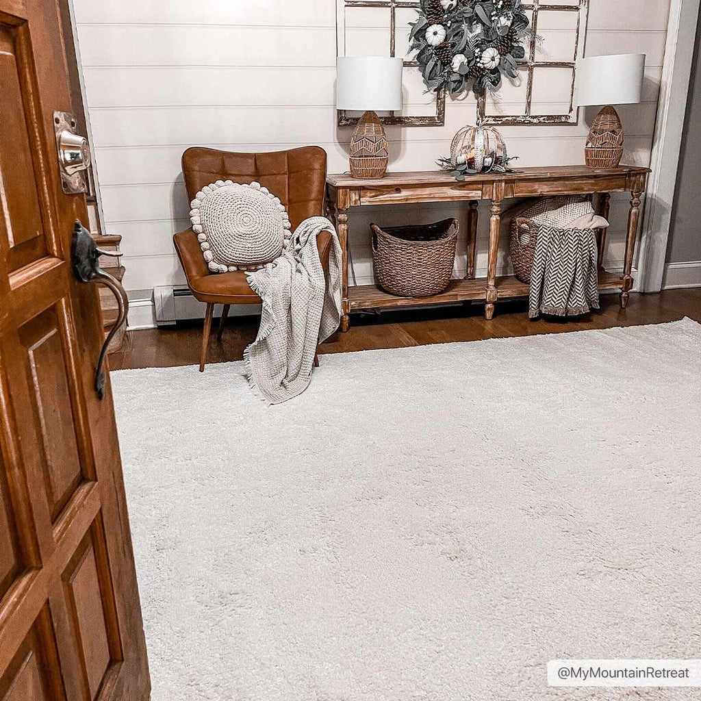 Judy Plush Washable Area Rug Off White Rubber Backed