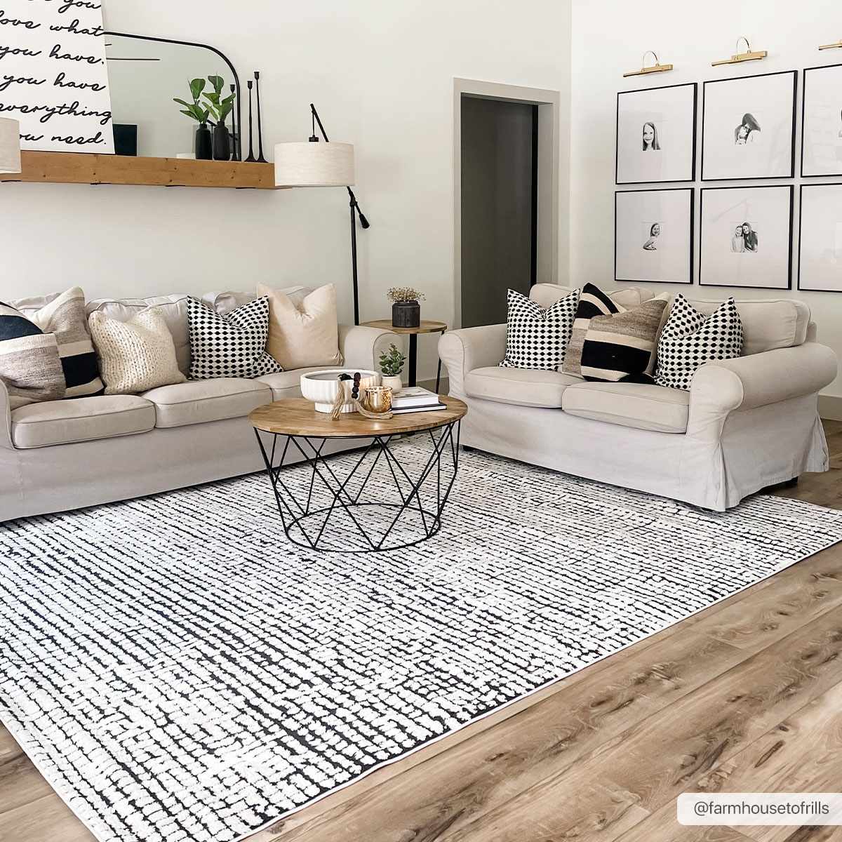 Keita Ivory Black Grid Plush Rug With Luxe High Pile