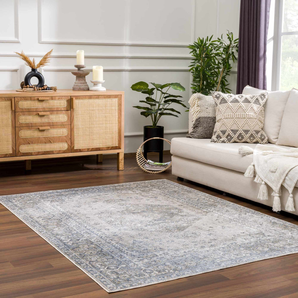 Boutique Gael Blue Traditional Pattern Washable Rug