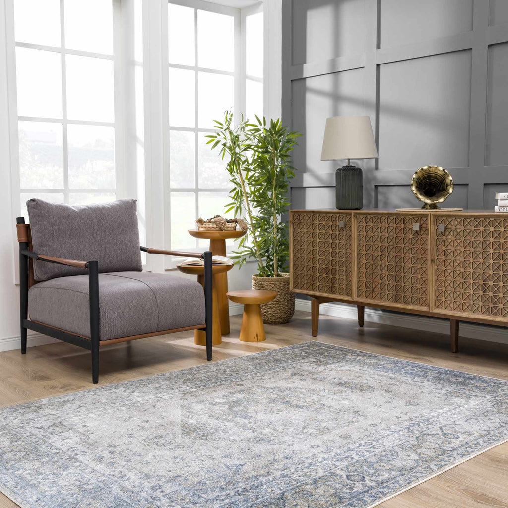 Boutique Gael Blue Traditional Pattern Washable Rug