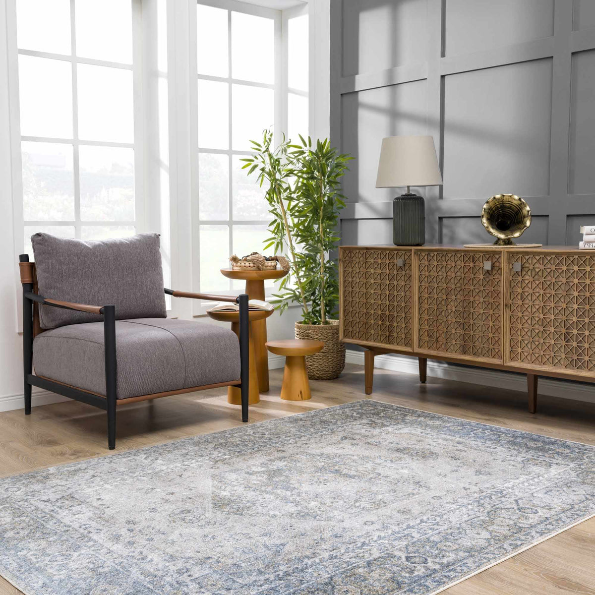 Boutique Gael Blue Traditional Pattern Washable Rug