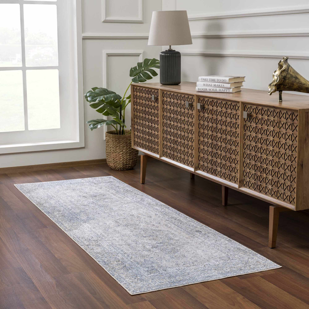 Boutique Gael Blue Traditional Pattern Washable Rug