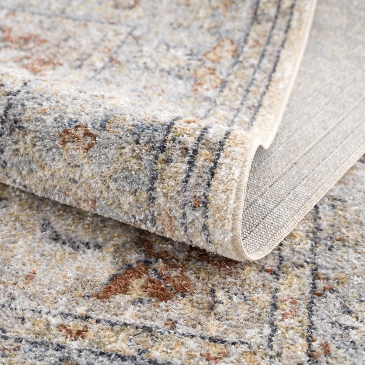 Emke Machine Washable Flat Pile Rug In Navy Pattern