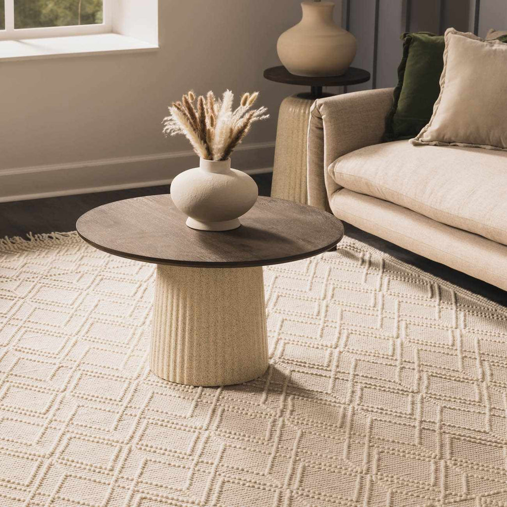 Ramsbury Trellis Weave Hand Woven Wool Blend Rug In Beige