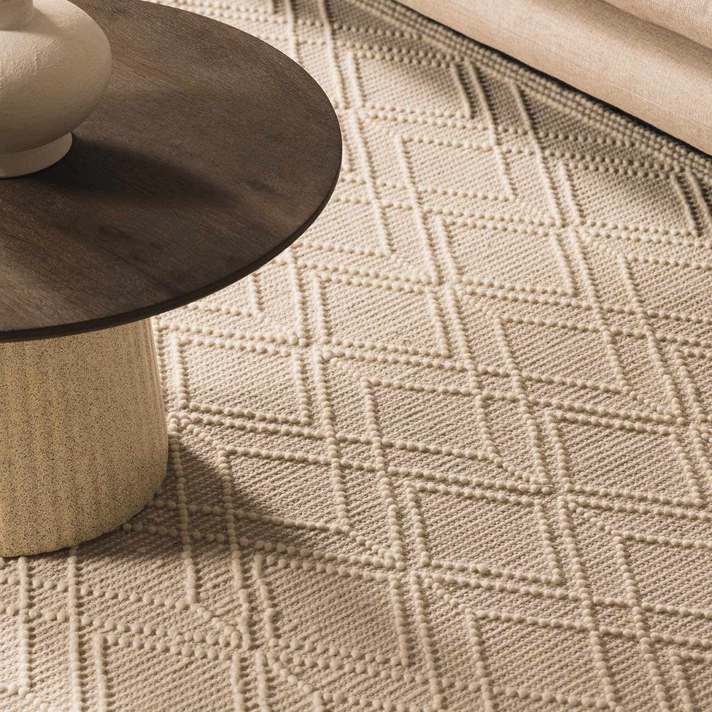 Ramsbury Trellis Weave Hand Woven Wool Blend Rug In Beige