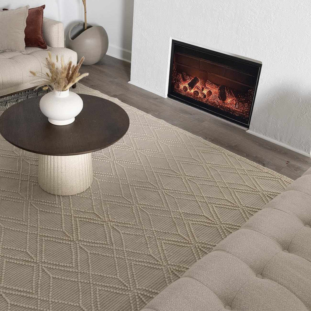 Ramsbury Trellis Weave Hand Woven Wool Blend Rug In Beige