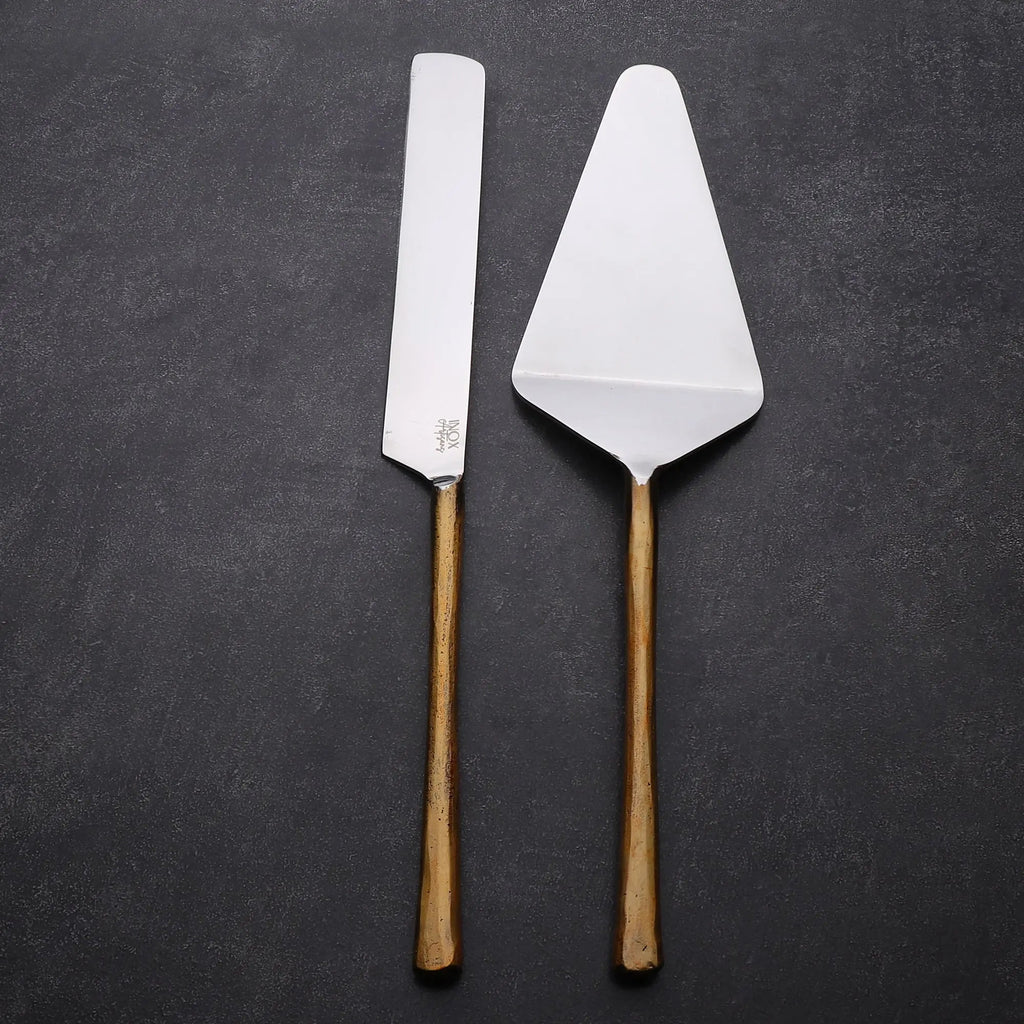 Medicki Vintage Gold Two Piece Cake Server Set With Long Handles