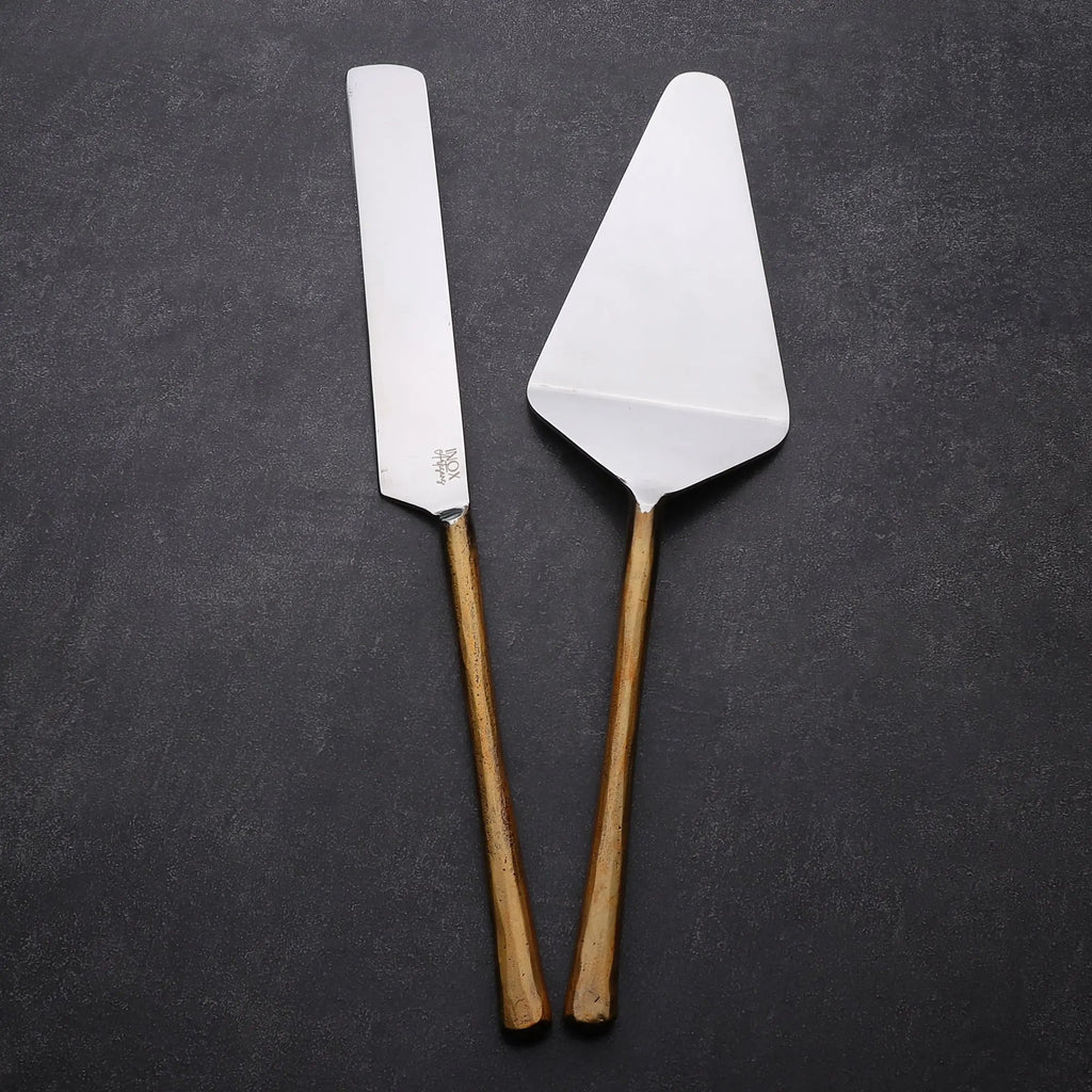 Medicki Vintage Gold Two Piece Cake Server Set With Long Handles