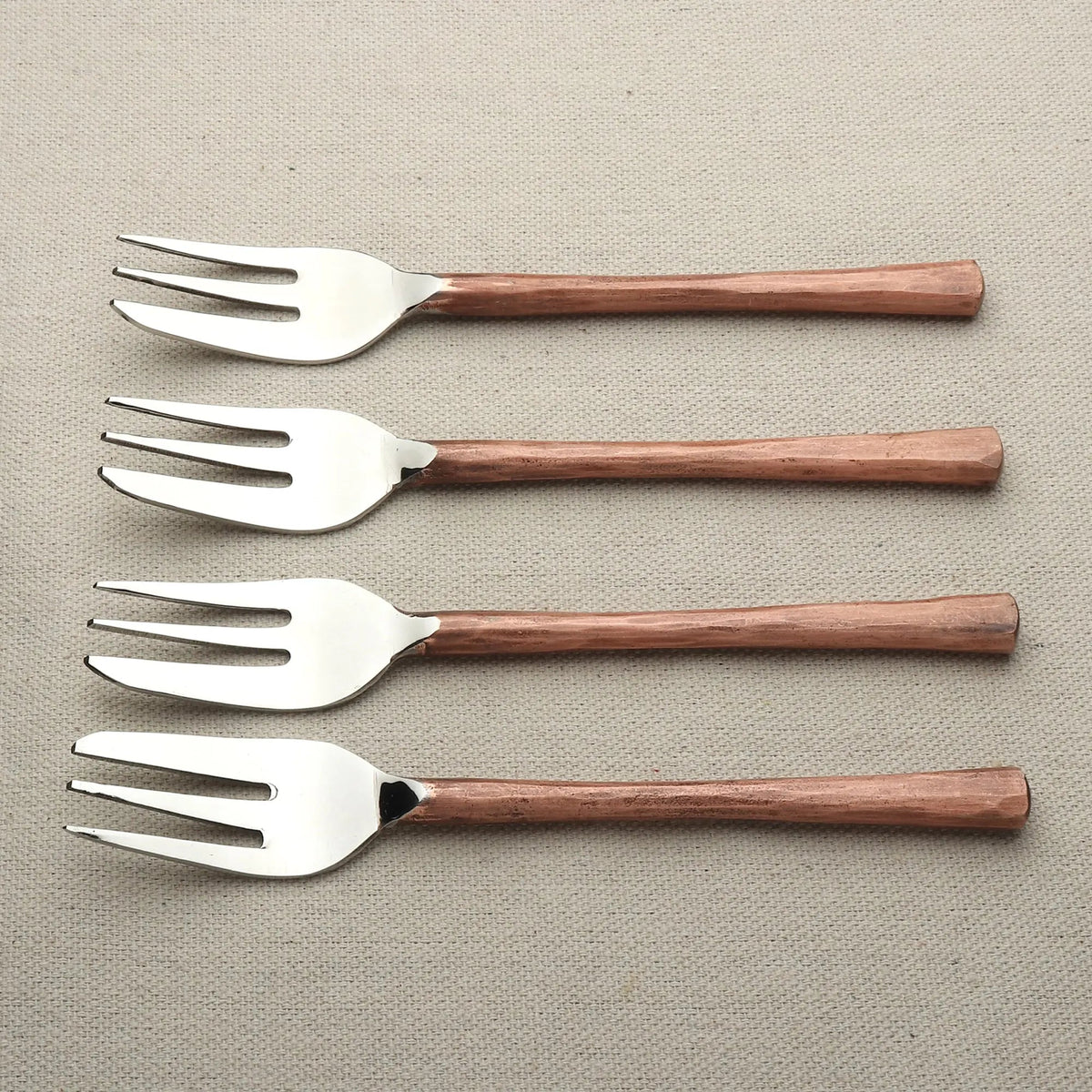 Medicki Antique Copper Beveled Dessert Fork Set 4 Pcs