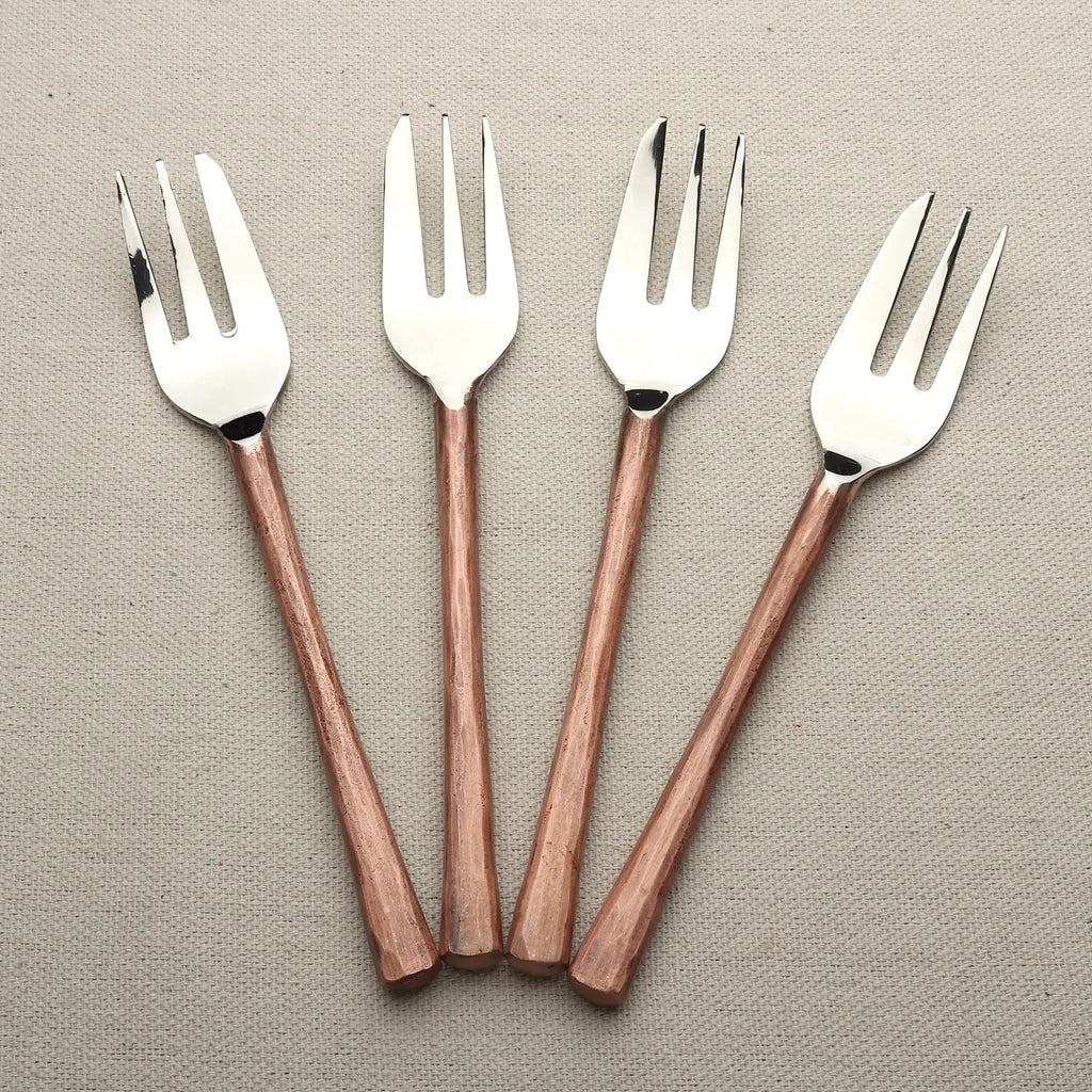 Medicki Antique Copper Beveled Dessert Fork Set 4 Pcs