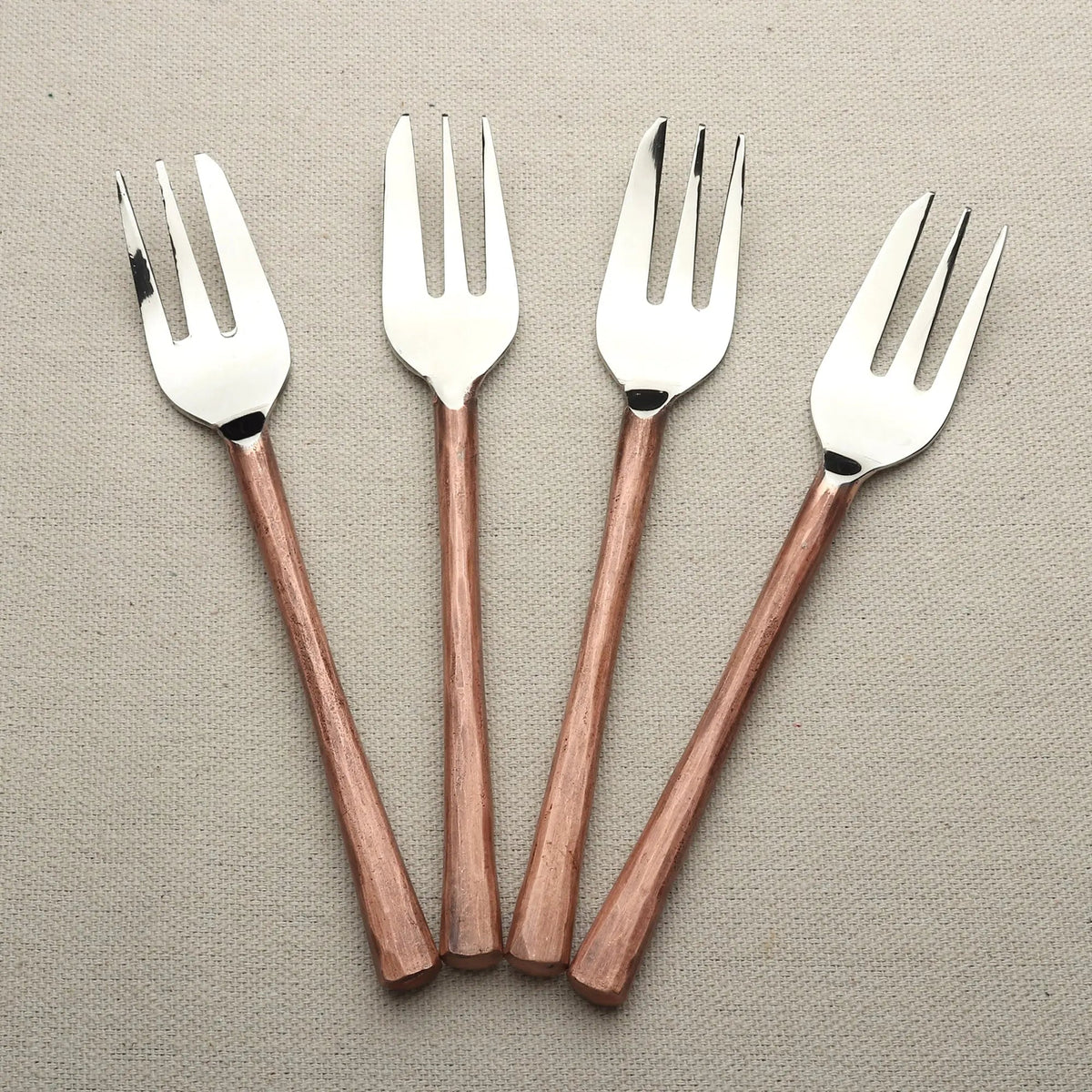 Medicki Antique Copper Beveled Dessert Fork Set 4 Pcs