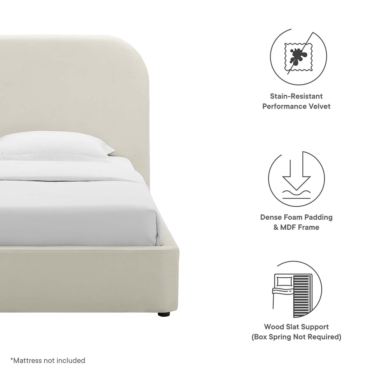 Modway Keynote Performance Velvet Curved Twin Platform Bed