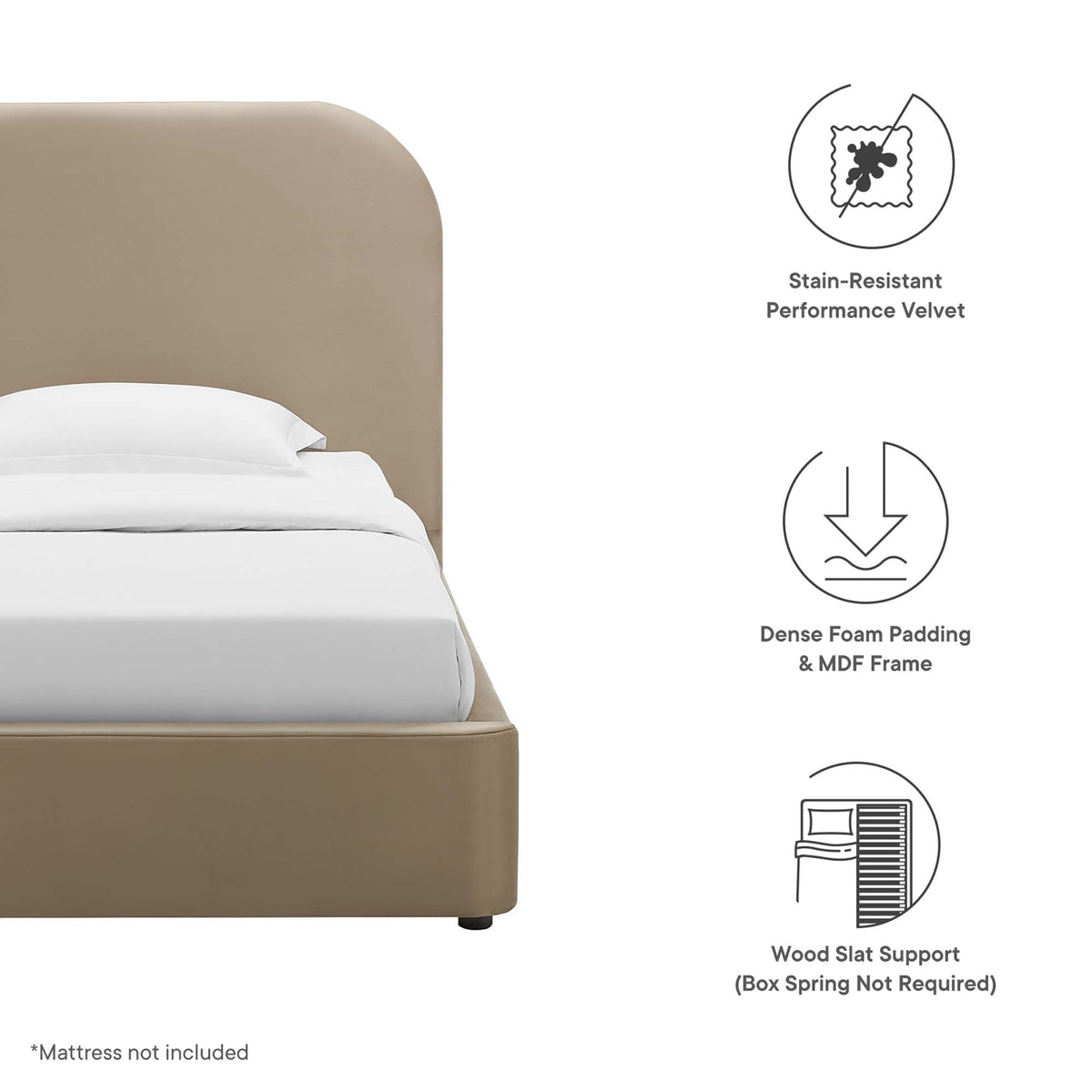 Modway Keynote Performance Velvet Curved Twin Platform Bed