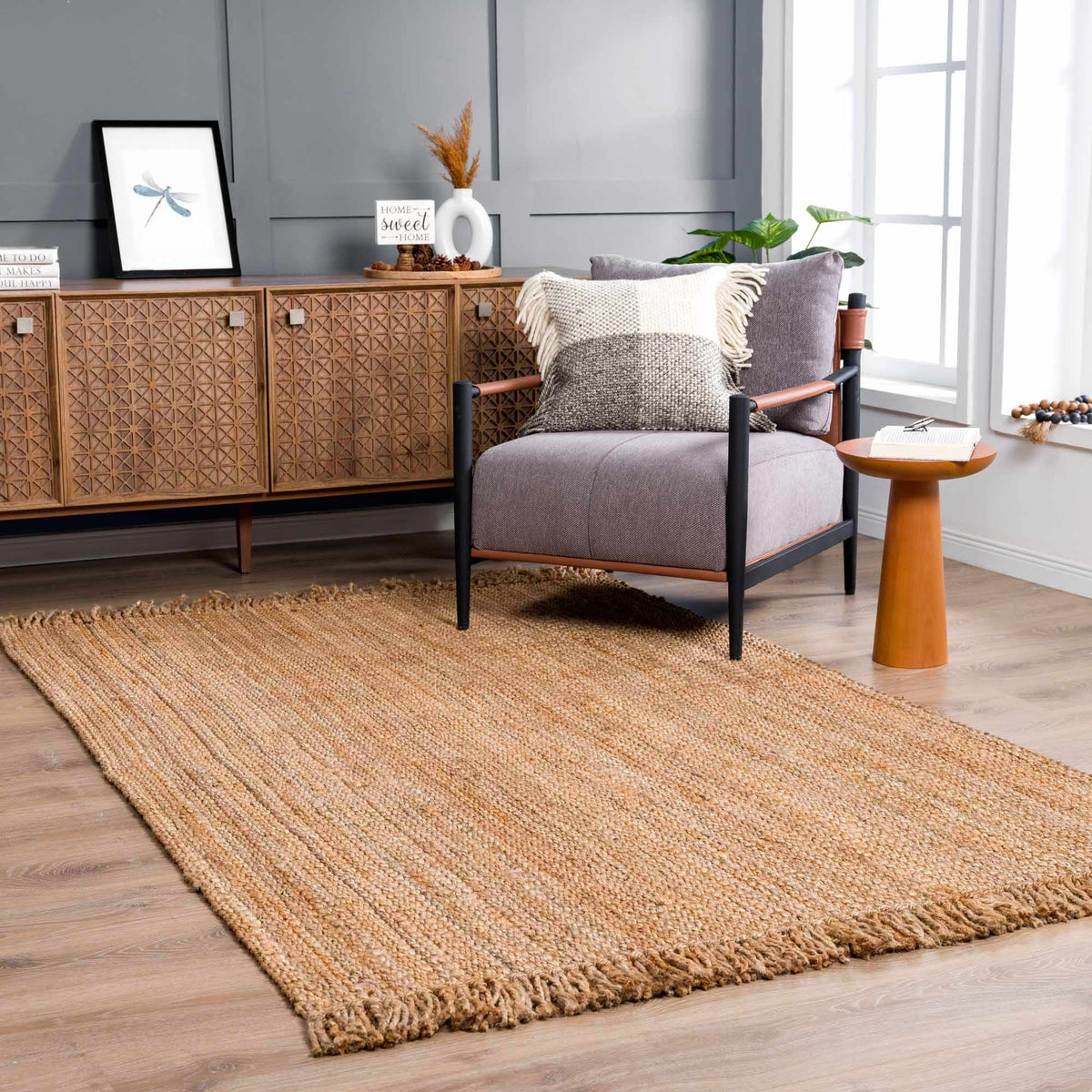 Senneterre Hand Woven Natural Jute Rug With Thick Tassel Ends
