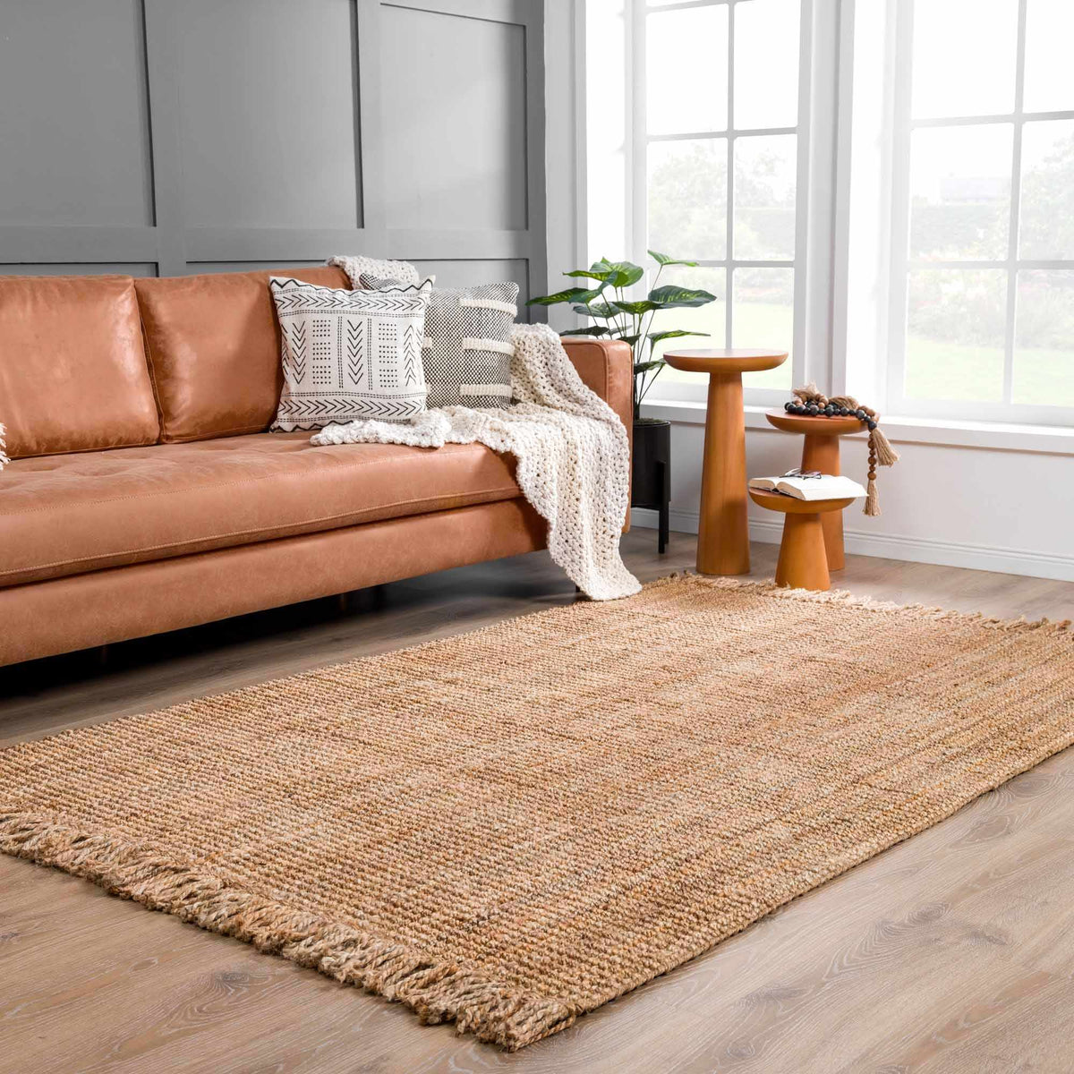 Senneterre Hand Woven Natural Jute Rug With Thick Tassel Ends