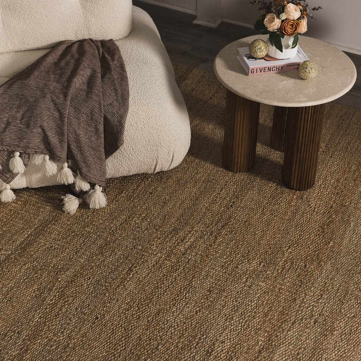 Senneterre Hand Woven Natural Jute Rug With Thick Tassel Ends