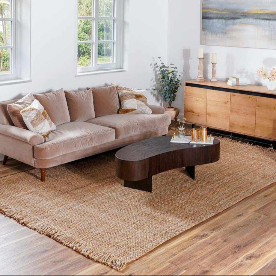 Senneterre Hand Woven Natural Jute Rug With Thick Tassel Ends