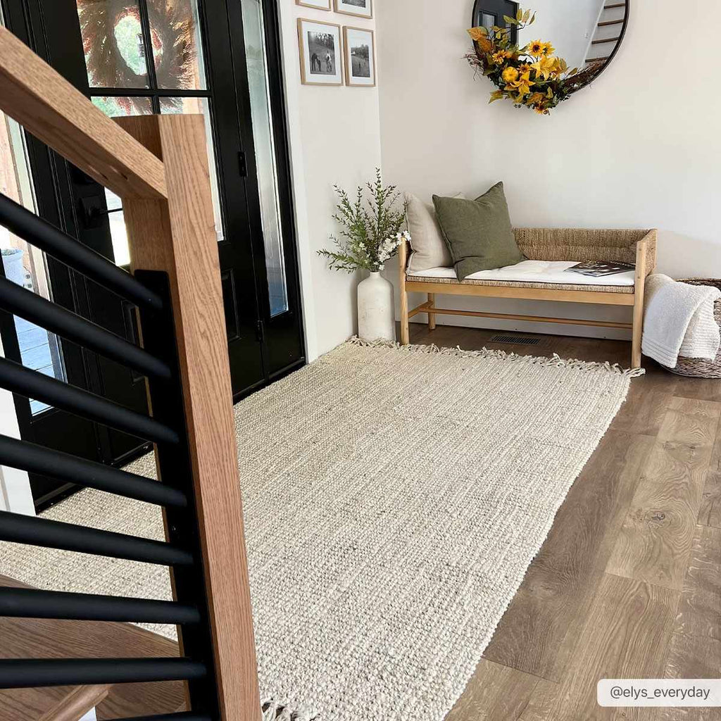 Senneterre Hand Woven Bleached Jute Rug With Tassel Fringe
