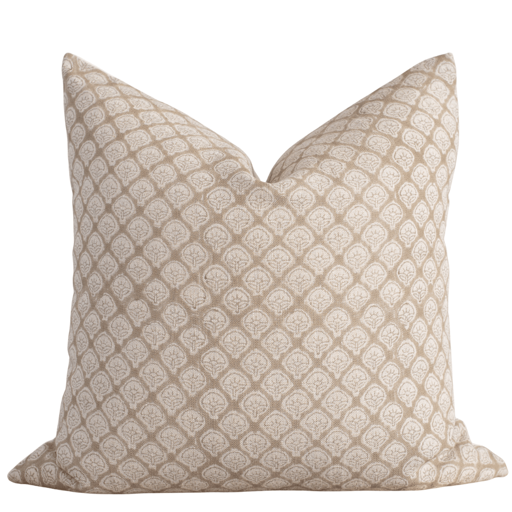 Ayla Curated Linen Pillow Cover With Mustard Block Print