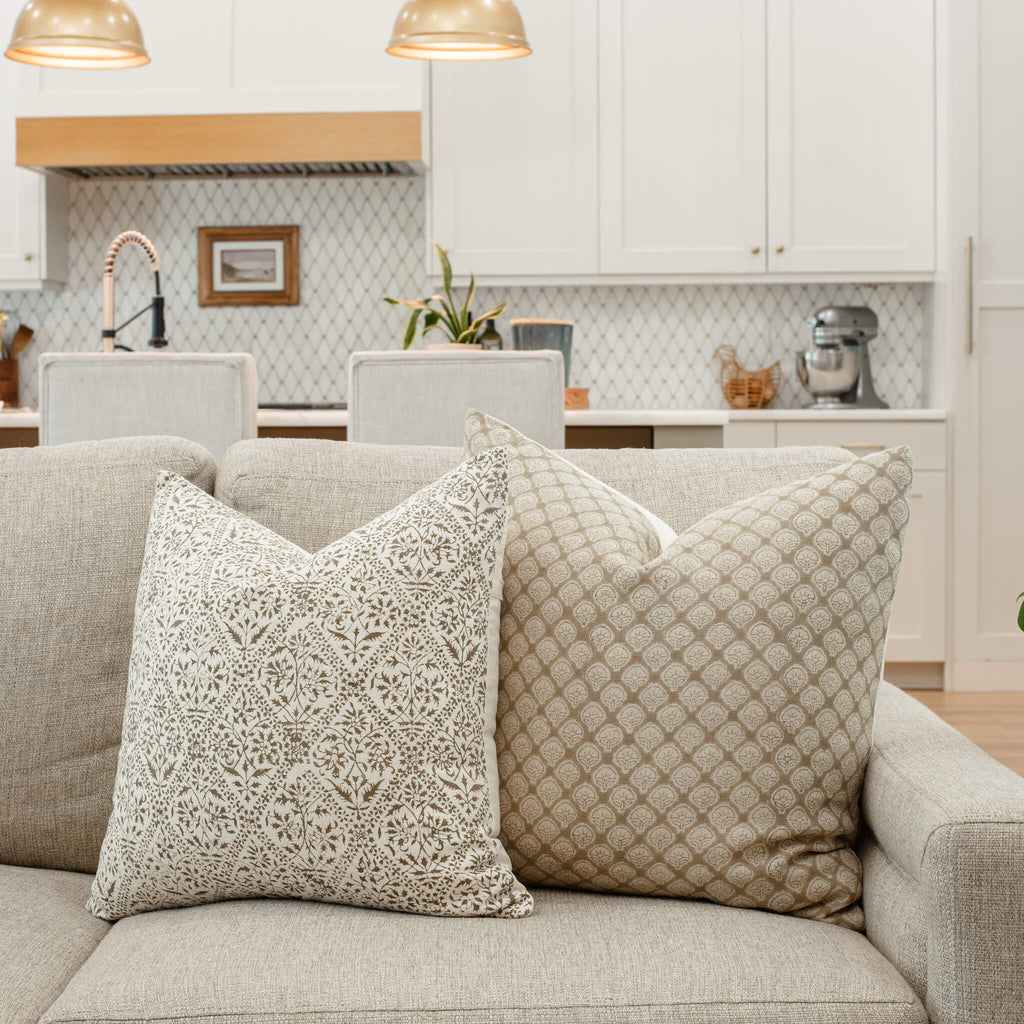 Ayla Curated Linen Pillow Cover With Mustard Block Print