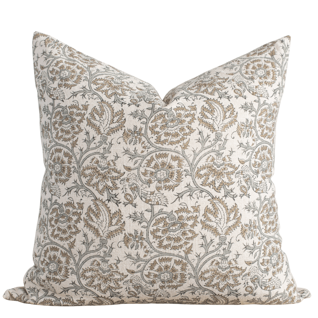 Claire Bespoke Floral Pillow Cover In Mustard Cotton