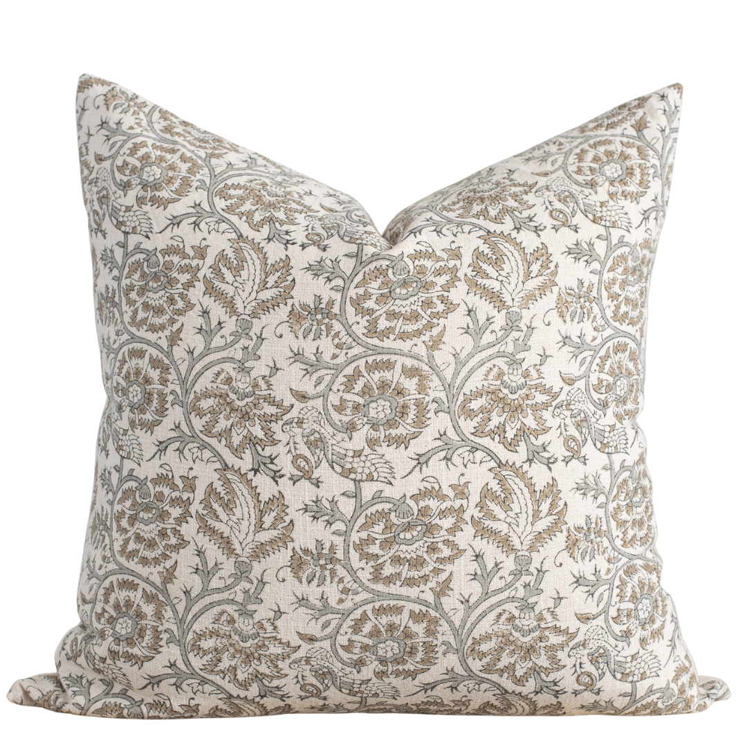 Claire Bespoke Floral Pillow Cover In Mustard Cotton