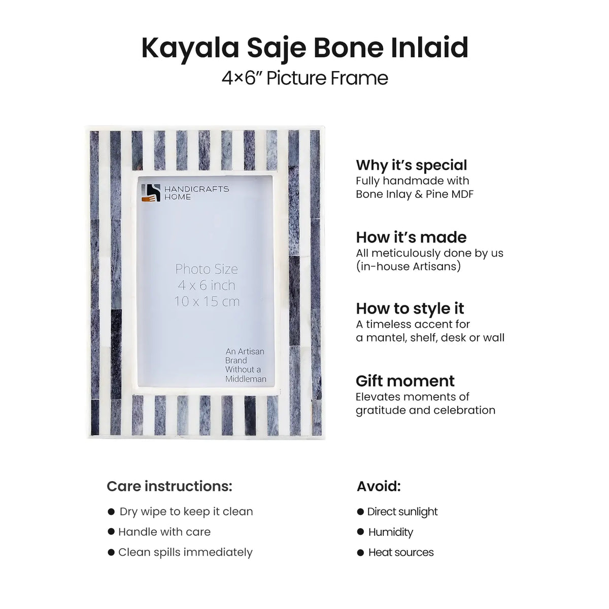 Kayala Saje Grey Stripe Bone Inlay Picture Frame 5x7