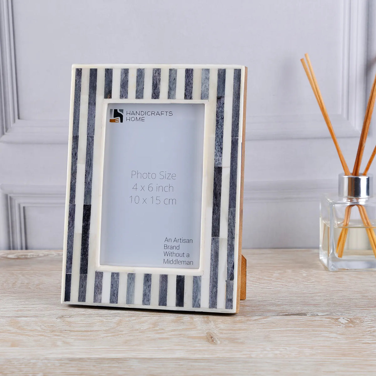 Kayala Saje Grey Stripe Bone Inlay Picture Frame 5x7