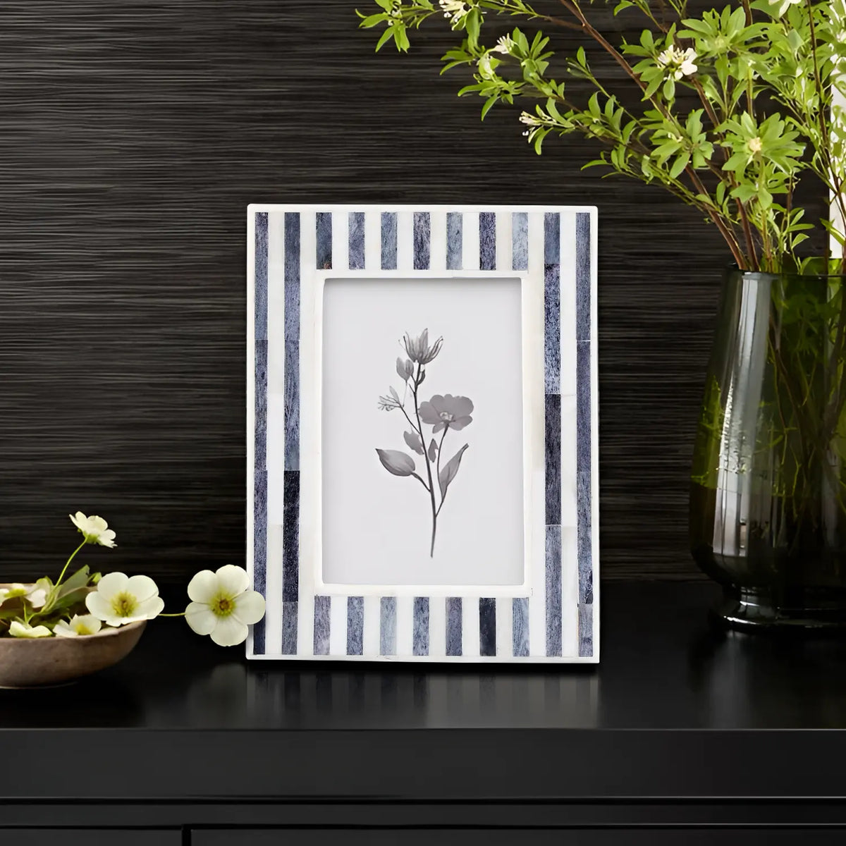 Kayala Saje Grey Stripe Bone Inlay Picture Frame 5x7