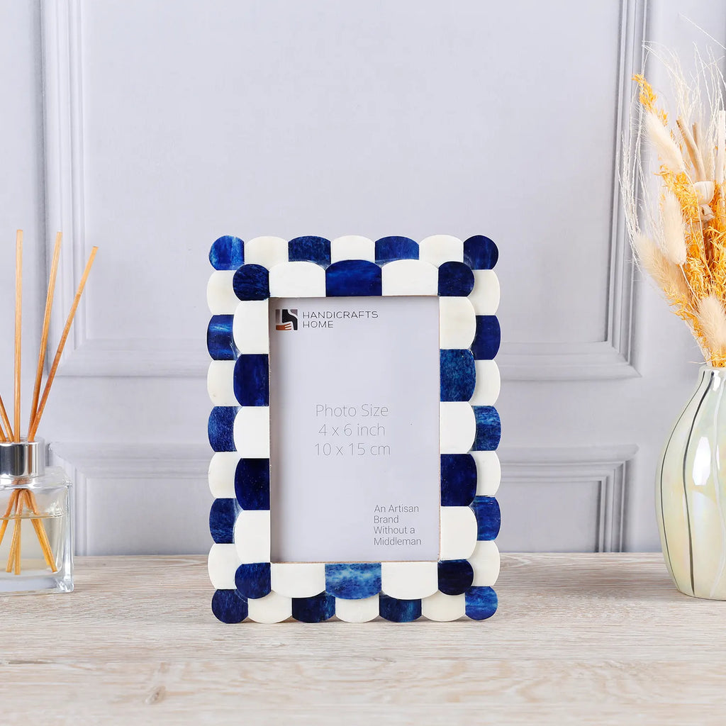 Verdant Home Scalloped Bone Inlay Picture Frame Blue White 3 Sizes