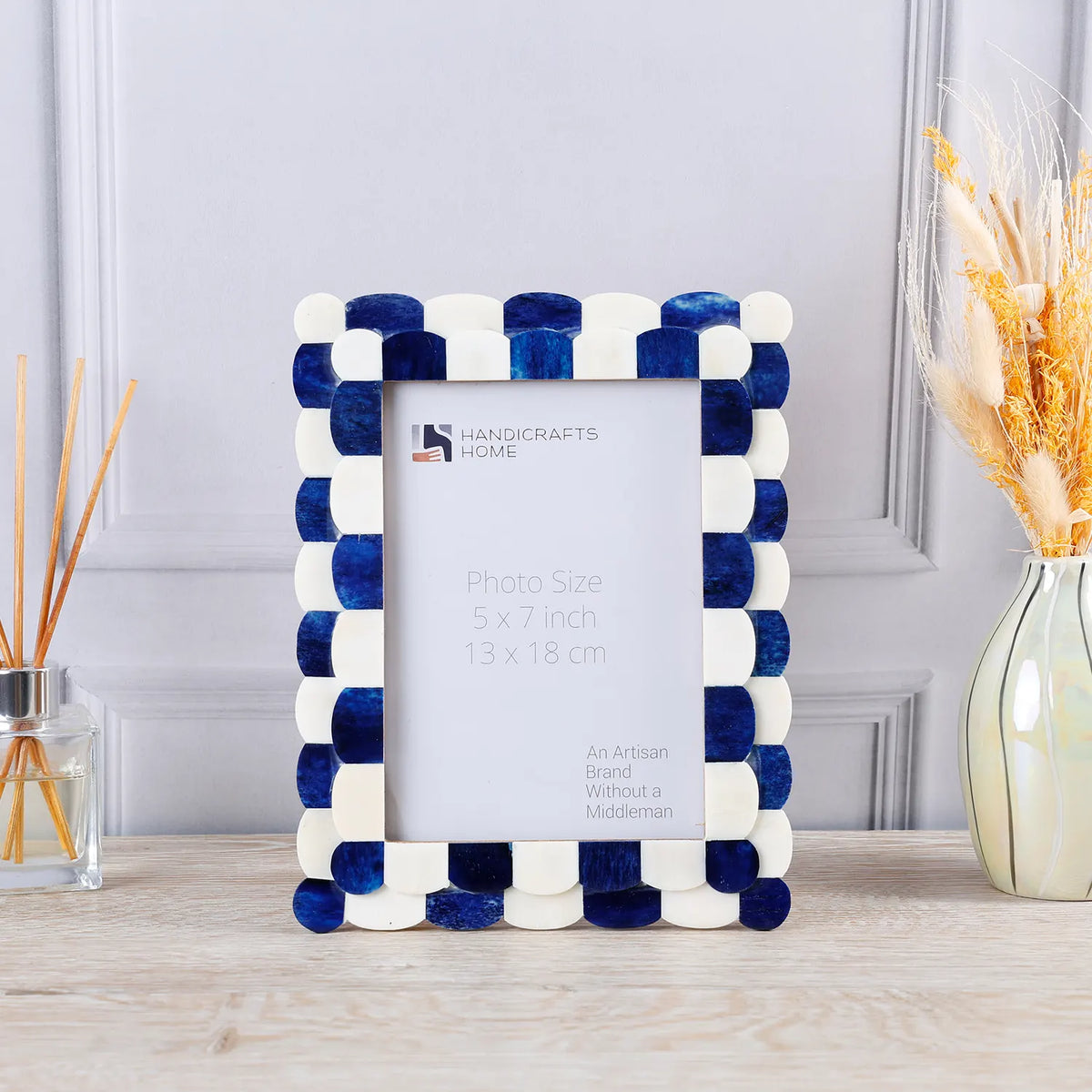 Verdant Home Scalloped Bone Inlay Picture Frame Blue White 3 Sizes