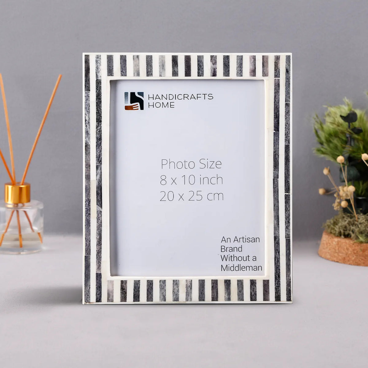 Kayala Saje Grey Stripe Bone Inlay Picture Frame 5x7