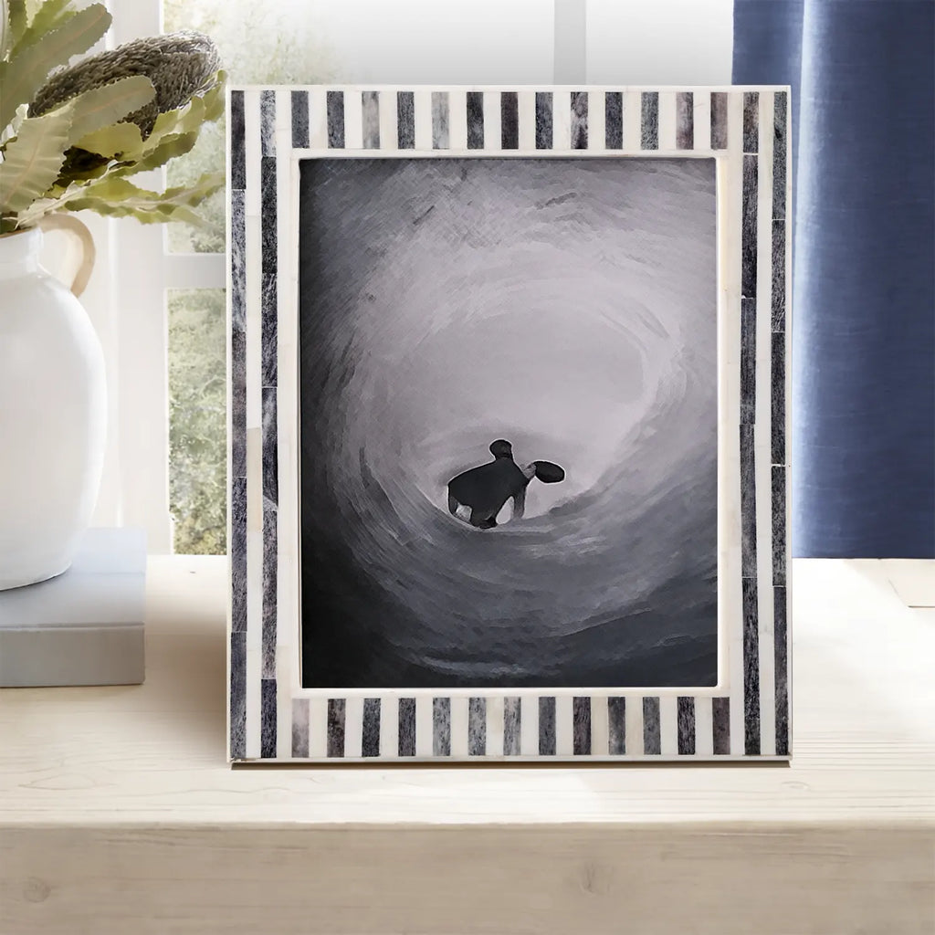 Kayala Saje Grey Stripe Bone Inlay Picture Frame 5x7