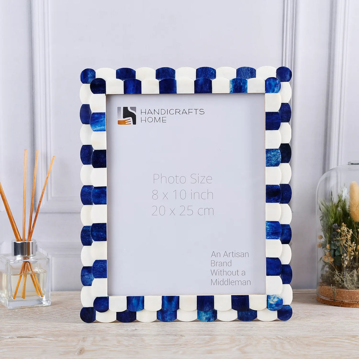 Verdant Home Scalloped Bone Inlay Picture Frame Blue White 3 Sizes