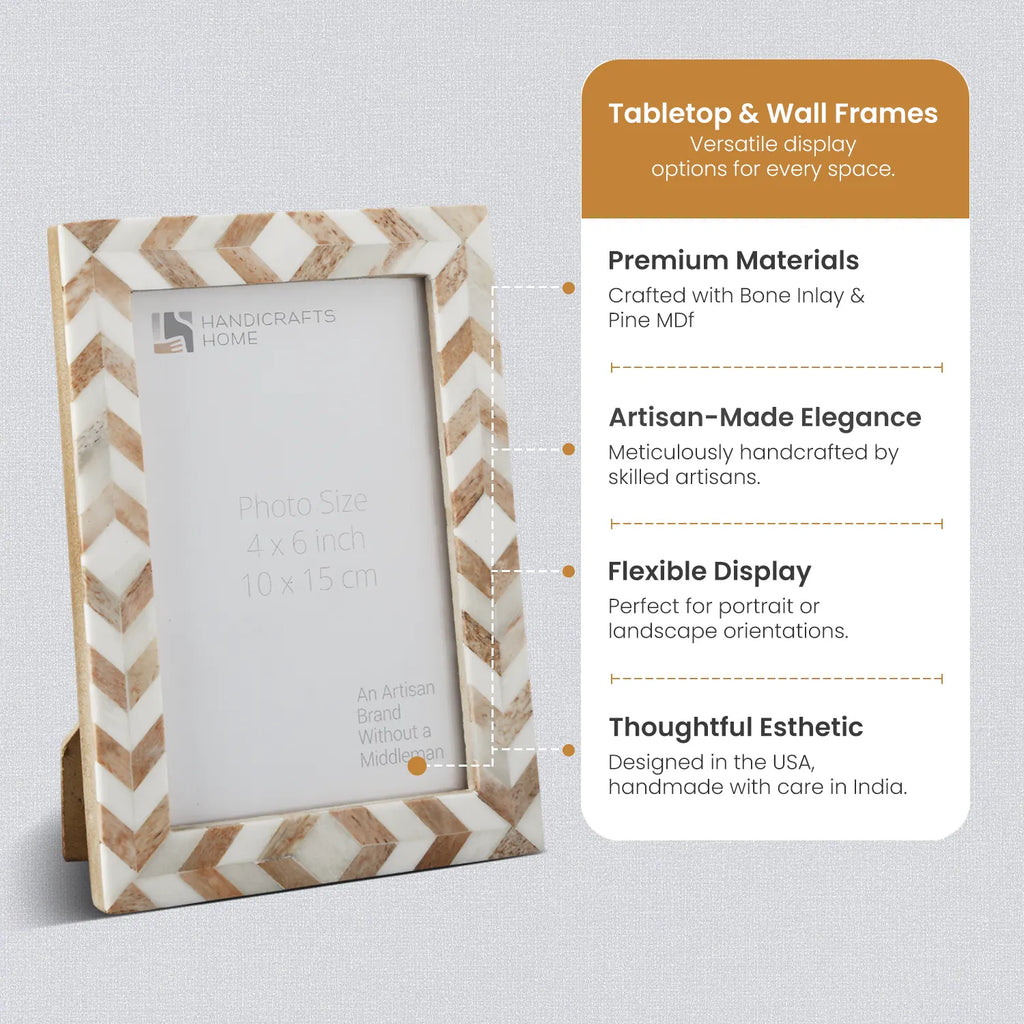 TajCollection Brown Chevron Bone Inlay Picture Frame