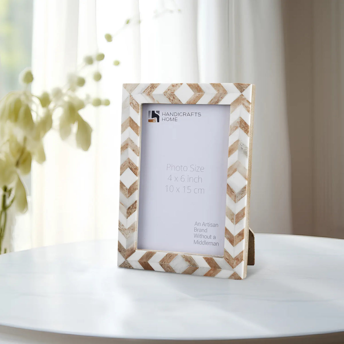 TajCollection Brown Chevron Bone Inlay Picture Frame